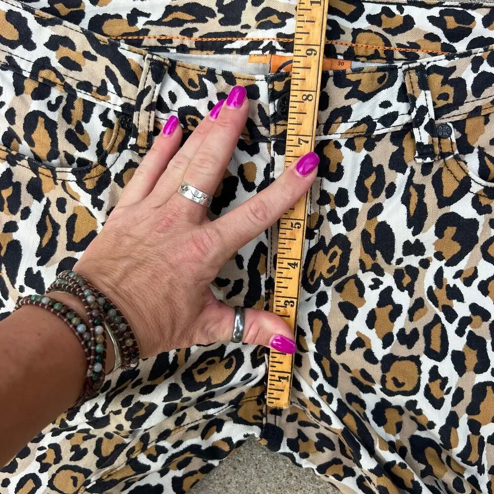 Tory Burch Leopard Cheetah Animal Print Low Rise Super Skinny Jeans Size 30